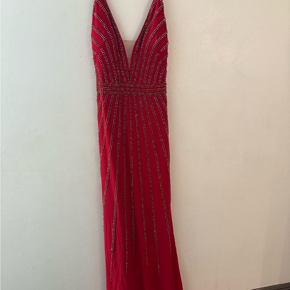 Xscape Red Beaded Prom Dress